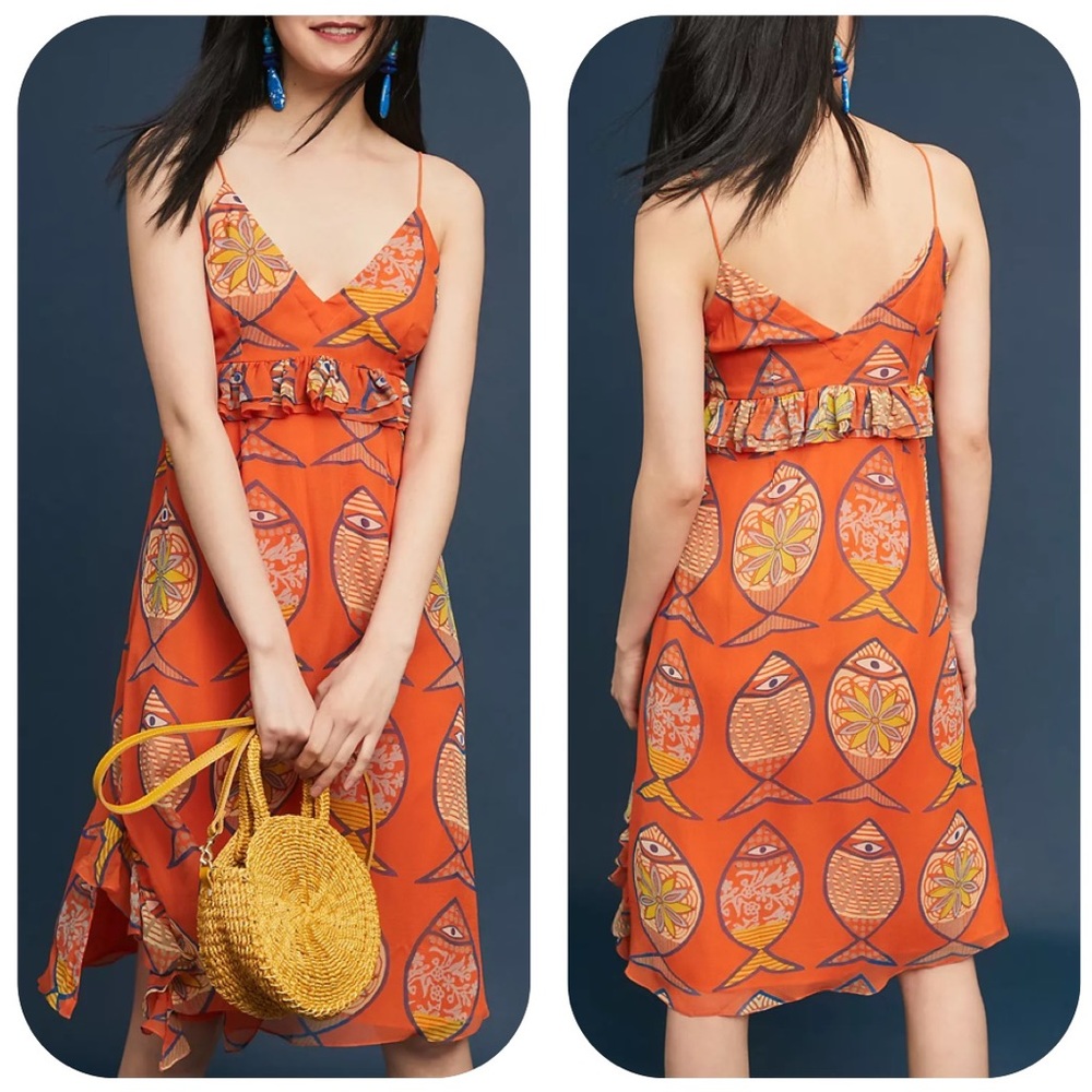 {Anupamaa x Anthropologie} Summer School Silk Dress in Orange - Womens XS